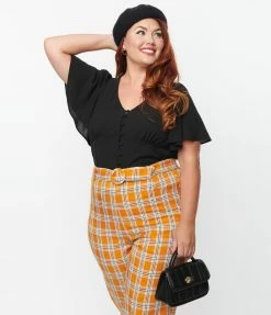 Trending Unique Vintage Plus Size Black Flutter Sleeve Blouse