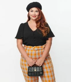 Trending Unique Vintage Plus Size Black Flutter Sleeve Blouse