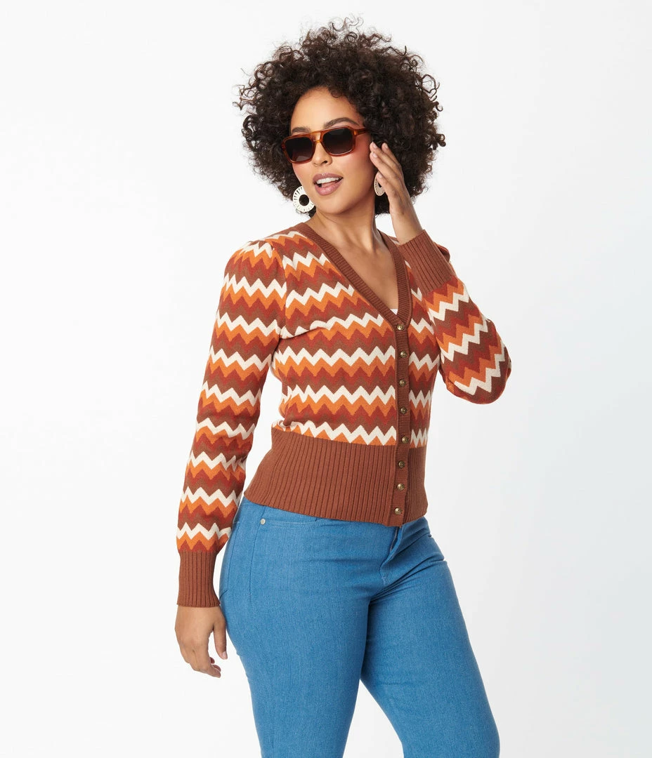 Clothing Unique Vintage Multi Brown Chevron Cardigan