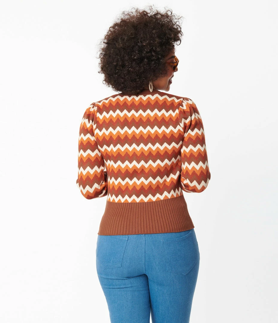 Clothing Unique Vintage Multi Brown Chevron Cardigan