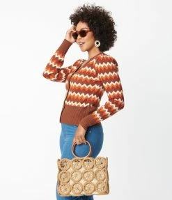 Clothing Unique Vintage Multi Brown Chevron Cardigan