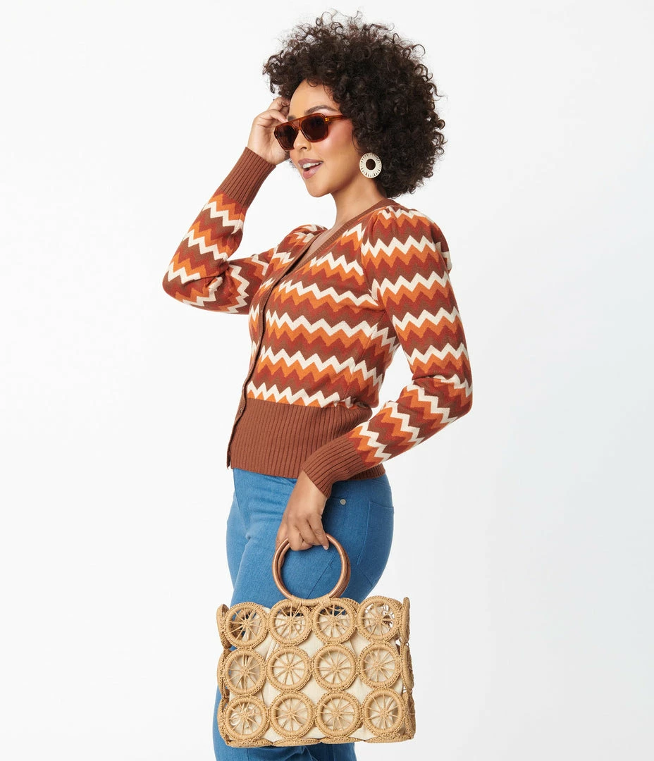 Clothing Unique Vintage Multi Brown Chevron Cardigan