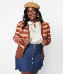 Unique Vintage Plus Size Multi Brown Chevron Cardigan Clothing