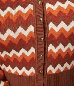 Unique Vintage Plus Size Multi Brown Chevron Cardigan Clothing