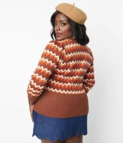 Unique Vintage Plus Size Multi Brown Chevron Cardigan Clothing