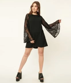 Smak Parlour Black & Lace Sleeve Mini Dress Clothing