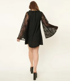 Smak Parlour Black & Lace Sleeve Mini Dress Clothing