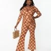 Wrap Unique Vintage Plus Size Rust Orange & Yellow Daisy Daze Print Jumpsuit