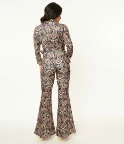 Trending Unique Vintage Navy Paisley Print Jumpsuit