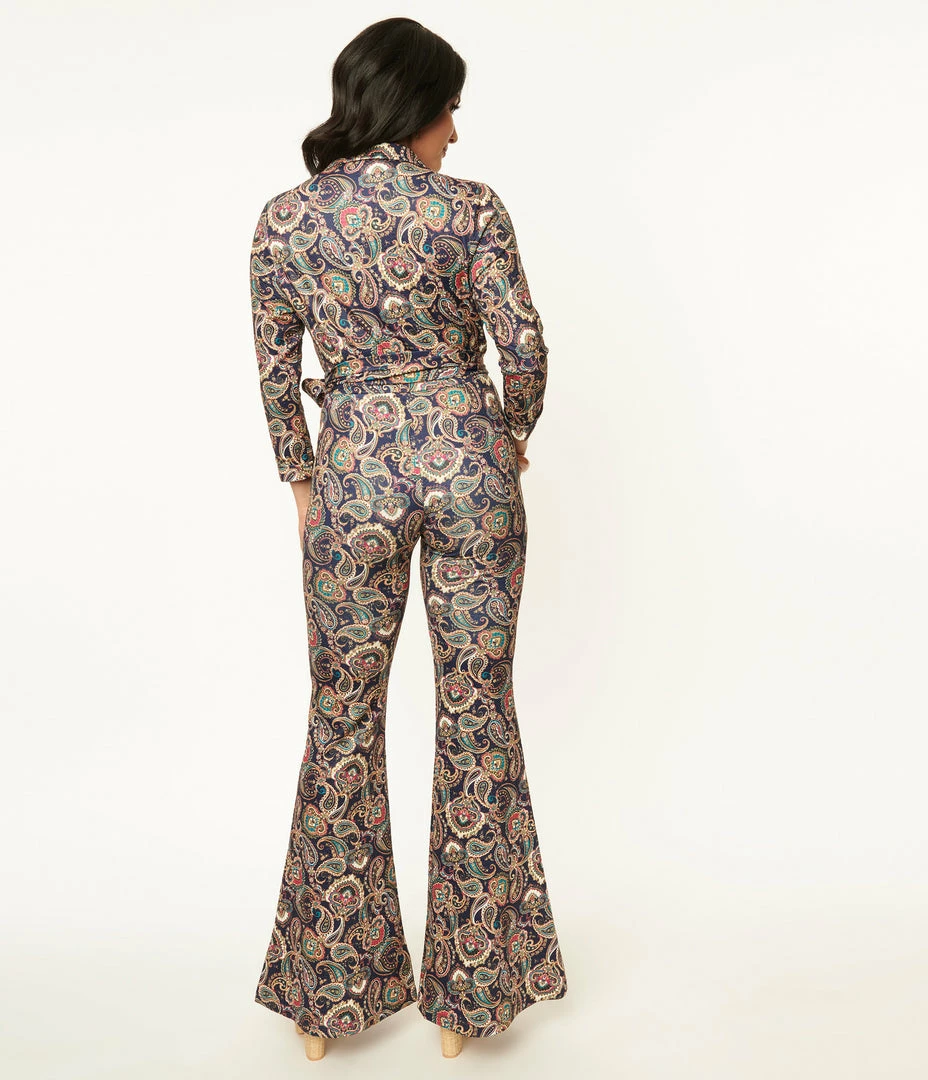 Trending Unique Vintage Navy Paisley Print Jumpsuit