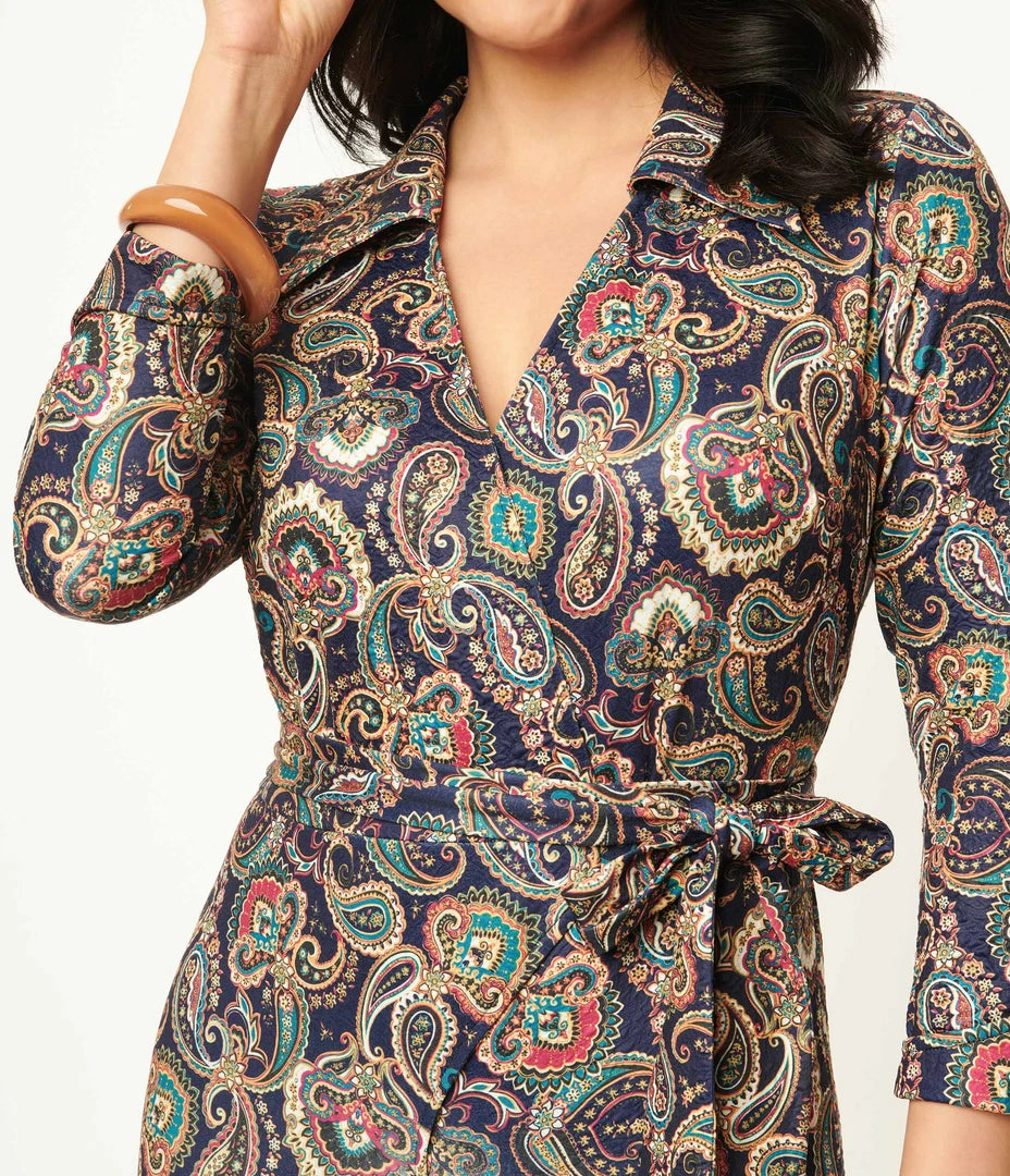 Trending Unique Vintage Navy Paisley Print Jumpsuit