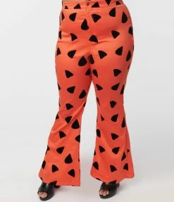 Flintstones X Smak Parlour Plus Size Orange & Black Leopard Spots Print Flare Pants Clothing