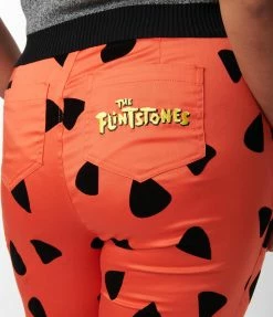 Flintstones X Smak Parlour Plus Size Orange & Black Leopard Spots Print Flare Pants Clothing