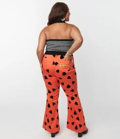 Flintstones X Smak Parlour Plus Size Orange & Black Leopard Spots Print Flare Pants Clothing