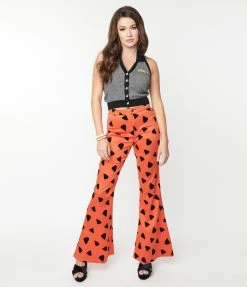 Clothing Flintstones X Smak Parlour Orange & Black Leopard Spots Print Flare Pants
