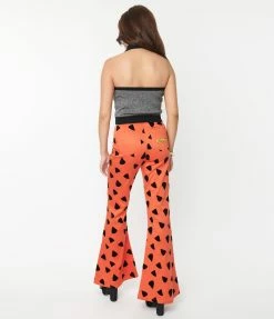 Clothing Flintstones X Smak Parlour Orange & Black Leopard Spots Print Flare Pants