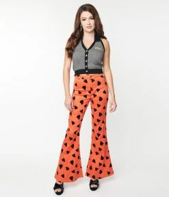 Clothing Flintstones X Smak Parlour Orange & Black Leopard Spots Print Flare Pants