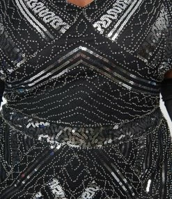 New Arrivals! Unique Vintage Plus Size 1920s Black & Silver Sequin Flapper Dress