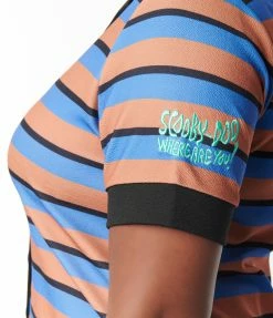 Scooby Doo X Smak Parlour Plus Size Brown & Blue Stripe Mini Shirt Dress