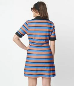 Scooby Doo X Smak Parlour Brown & Blue Stripe Mini Shirt Dress Fan Flair