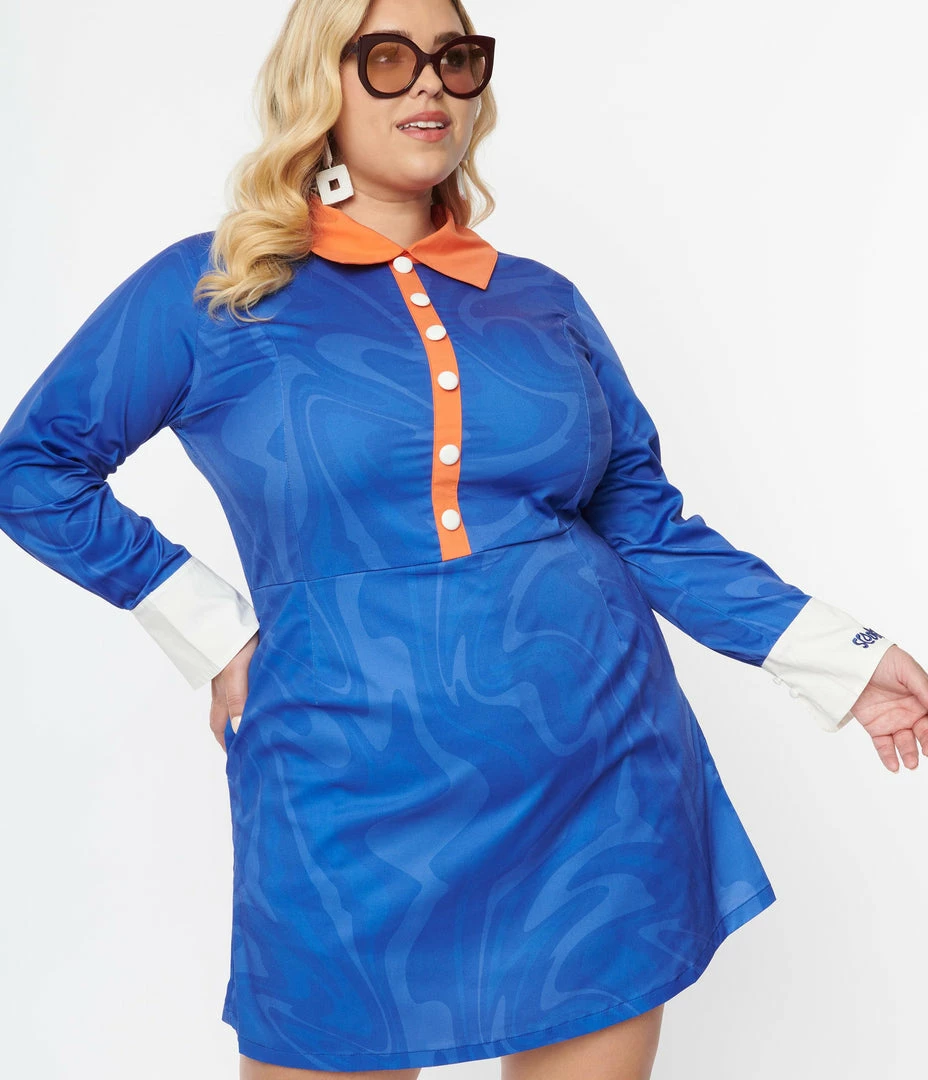 Scooby Doo X Smak Parlour Plus Size Blue Groovy Print Flare Dress