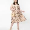 Unique Vintage Plus Size 1950s Rust Gingham & Floral Swing Dress Sale