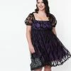 Unique Vintage Plus Size Purple Bat Mesh Babydoll Belle Dress Sale