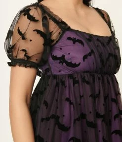 Sale Unique Vintage Purple Bat Mesh Babydoll Belle Dress