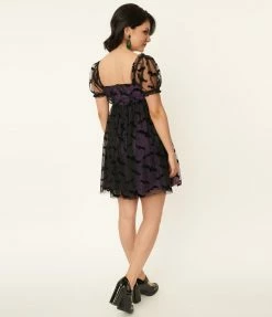 Sale Unique Vintage Purple Bat Mesh Babydoll Belle Dress
