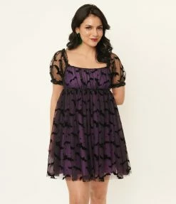 Sale Unique Vintage Purple Bat Mesh Babydoll Belle Dress