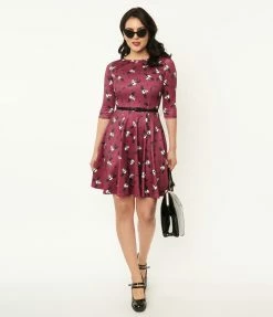 Fan Flair Corpse Bride X Unique Vintage Wine & Flying Skulls Stephanie Flare Dress