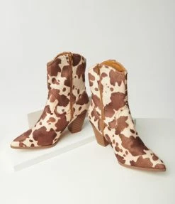 Mata Group Tan & Cream Cow Print Calf Hair Boot