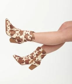 Mata Group Tan & Cream Cow Print Calf Hair Boot