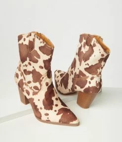 Mata Group Tan & Cream Cow Print Calf Hair Boot