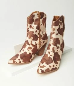 Mata Group Tan & Cream Cow Print Calf Hair Boot