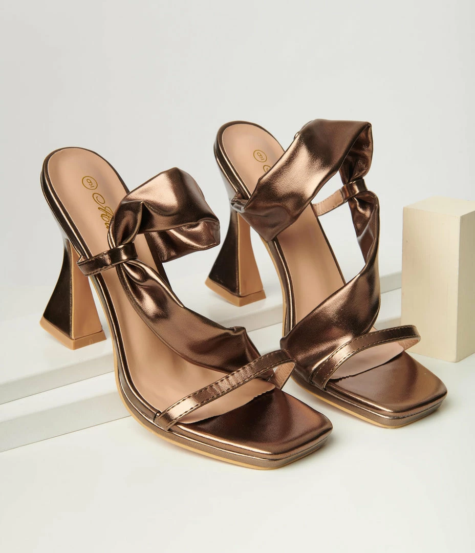 Mata Group Bronze Matte Wrap Spool Heels