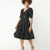 Unique Vintage Black & Silver Galaxy Print Delores Swing Dress Clothing
