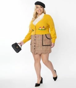 Sale Smak Parlour Plus Size Orange & Black Tweed Campus Mini Skirt