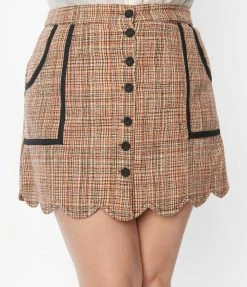Sale Smak Parlour Plus Size Orange & Black Tweed Campus Mini Skirt
