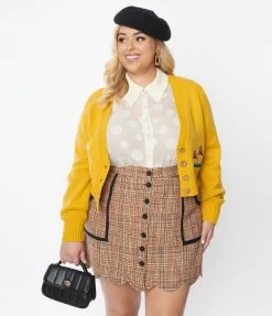 Sale Smak Parlour Plus Size Orange & Black Tweed Campus Mini Skirt