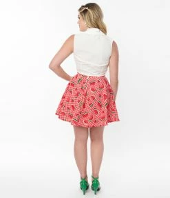 Retrolicious Pink Watermelon Gingham Flare Skirt