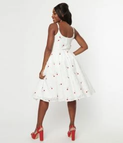 Magnolia Place White & Red Raspberry Eyelet Ray Swing Dress Sale