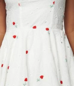 Magnolia Place White & Red Raspberry Eyelet Ray Swing Dress Sale