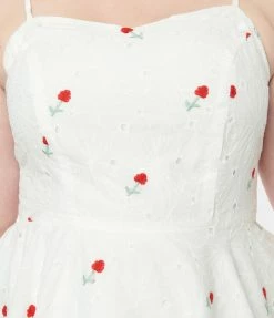 Magnolia Place Plus Size White & Red Raspberry Eyelet Ray Swing Dress Clothing