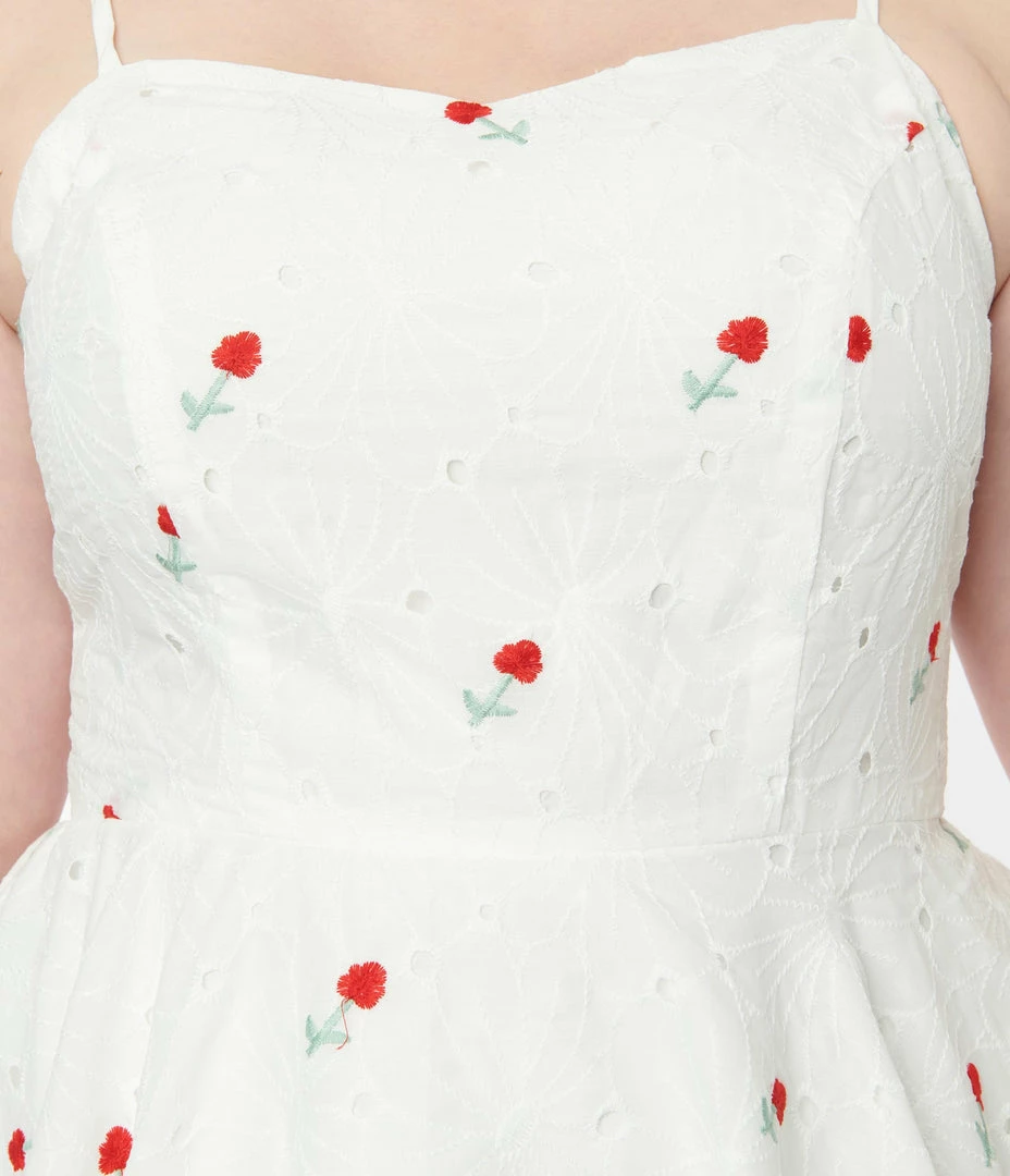 Magnolia Place Plus Size White & Red Raspberry Eyelet Ray Swing Dress Clothing