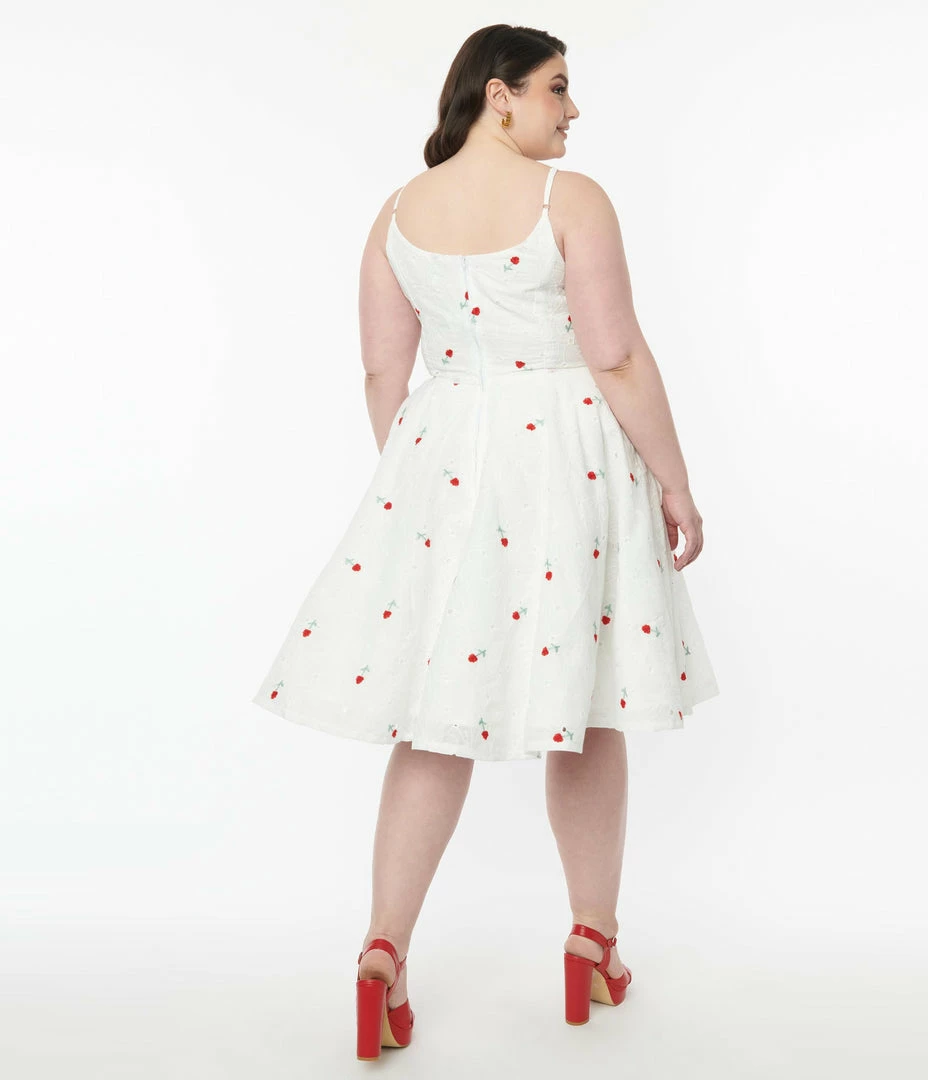 Magnolia Place Plus Size White & Red Raspberry Eyelet Ray Swing Dress Clothing