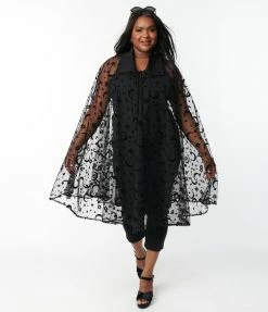 Trending Unique Vintage Black Moon & Stars Mesh Cape