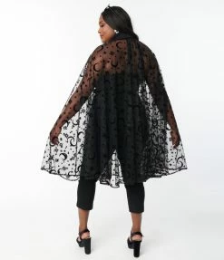 Trending Unique Vintage Black Moon & Stars Mesh Cape