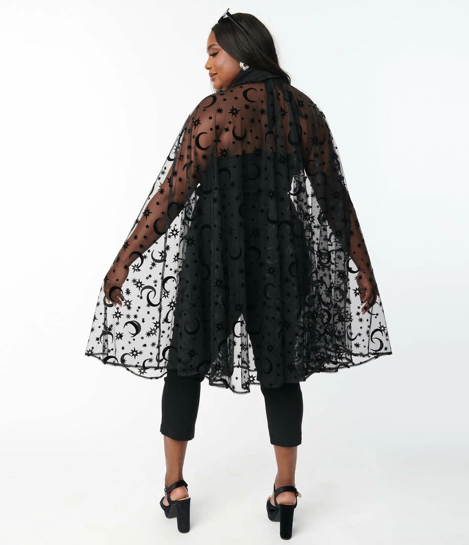 Trending Unique Vintage Black Moon & Stars Mesh Cape