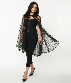Trending Unique Vintage Black Moon & Stars Mesh Cape
